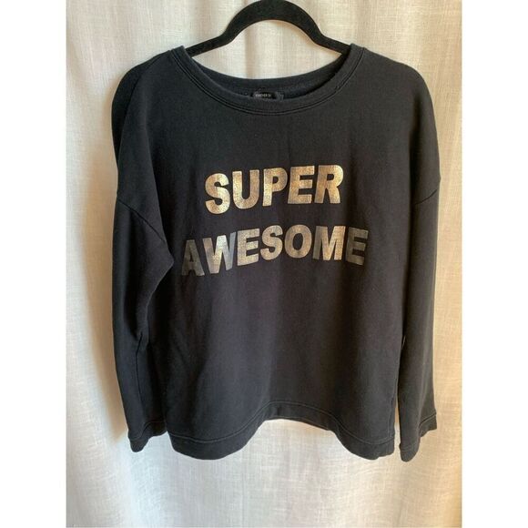 Forever 21 Womens 𝅺Large Black Crewneck Pullover Sweater Retro Graphic Knit - Picture 1 of 9